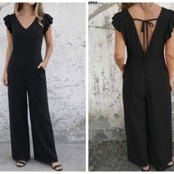 Kadın Kısa Kollu V Yakalı Arkası Derin Bağcıklı Uzun Aerobin Tulum , 31645