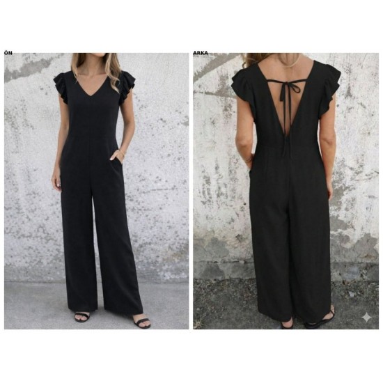 Kadın Kısa Kollu V Yakalı Arkası Derin Bağcıklı Uzun Aerobin Tulum , 31645