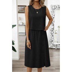 Kadın Kolsuz Yuvarlak Yakalı Düğmeli Aerobin Bluz Ve Midi Etek Ikili Takım , 31650