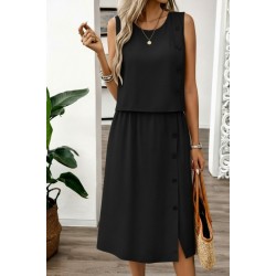 Kadın Kolsuz Yuvarlak Yakalı Düğmeli Aerobin Bluz Ve Midi Etek Ikili Takım , 31650