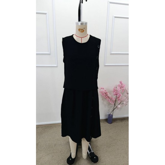 Kadın Kolsuz Yuvarlak Yakalı Düğmeli Aerobin Bluz Ve Midi Etek Ikili Takım , 31650