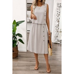 Kadın Kolsuz Yuvarlak Yakalı Düğmeli Aerobin Bluz Ve Midi Etek Ikili Takım , 31649