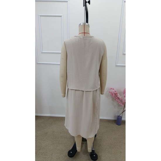 Kadın Kolsuz Yuvarlak Yakalı Düğmeli Aerobin Bluz Ve Midi Etek Ikili Takım , 31649