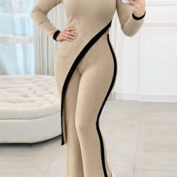 Kadın Uzun Kollu Bisiklet Yaka Asimetrik Kesim Bluz şardonlu Kaşkorse Bluz Ve Pantolon Ikili Takım , 31664