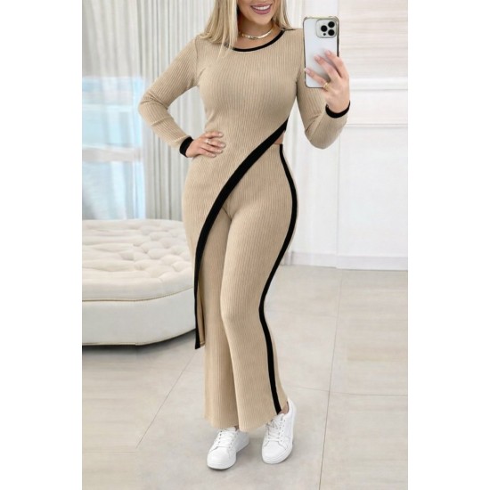 Kadın Uzun Kollu Bisiklet Yaka Asimetrik Kesim Bluz şardonlu Kaşkorse Bluz Ve Pantolon Ikili Takım , 31664