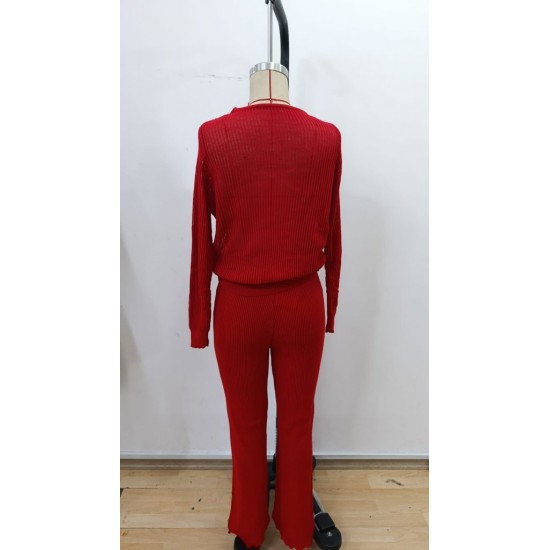 Kadın Uzun Kollu Yuvarlak Yaka Transparan Detaylı Triko Bluz Ve Pantolon Ikili Takım, 31662