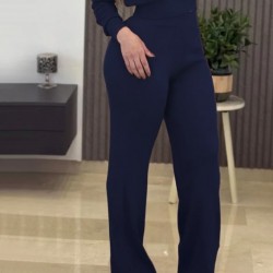 Kadın Uzun Kollu Yuvarlak Yaka Transparan Detaylı Triko Bluz Ve Pantolon Ikili Takım, 31661