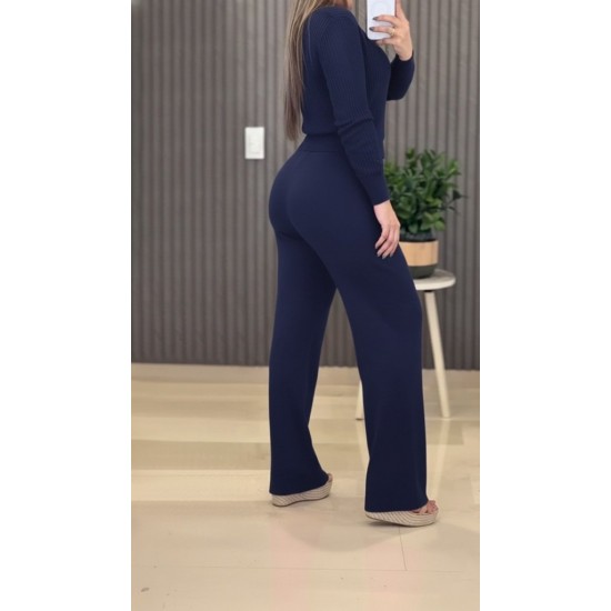 Kadın Uzun Kollu Yuvarlak Yaka Transparan Detaylı Triko Bluz Ve Pantolon Ikili Takım, 31661