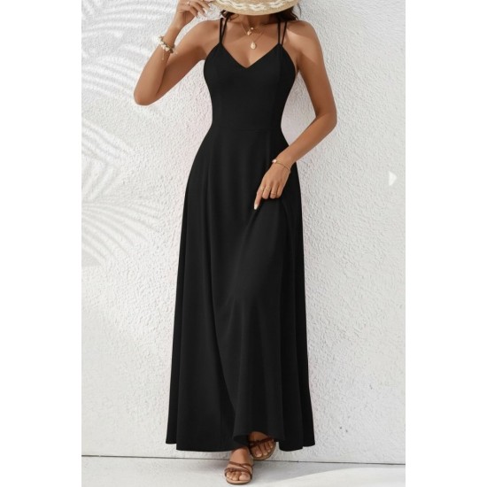 Kadın Ip Askılı V Yakalı Yırtmaçlı Uzun Aerobin Elbise , 31655