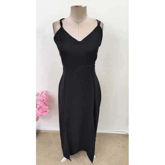 Kadın Ip Askılı V Yakalı Yırtmaçlı Uzun Aerobin Elbise , 31655