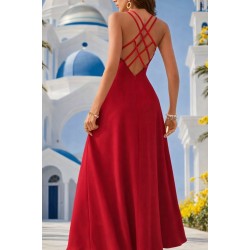 Kadın Ip Askılı V Yakalı Yırtmaçlı Uzun Aerobin Elbise , 31653