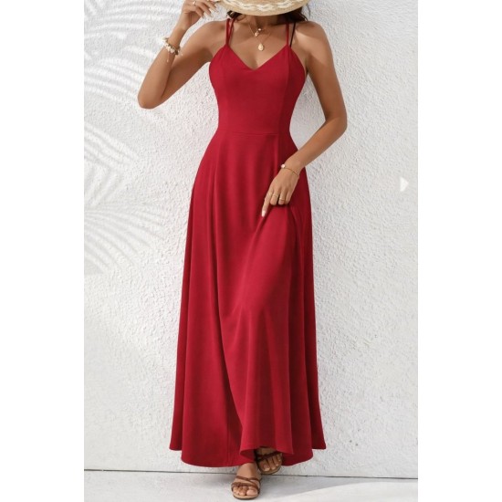 Kadın Ip Askılı V Yakalı Yırtmaçlı Uzun Aerobin Elbise , 31653