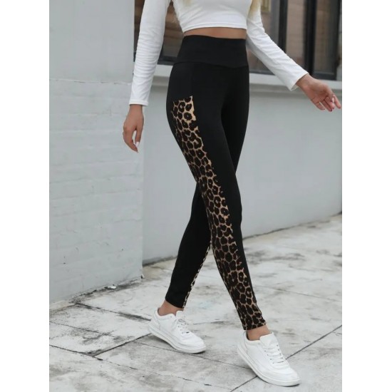 Kadın Yüksek Bel Cep Detaylı Leopar Desenli Dalgıç Tayt , 31674