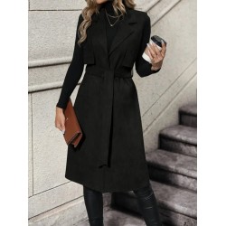 Kadın Kolsuz Yakalı önü Açık Belden Kuşaklı Süet Midi Yelek , 31682