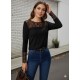 Kadın Uzun Kollu Bisiklet Yaka Dantel Detaylı Burgu Bluz , 31680