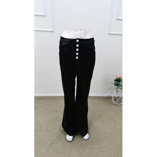 Kadın Yüksek Bel önden Düğmeli Deri Pantolon , 31679