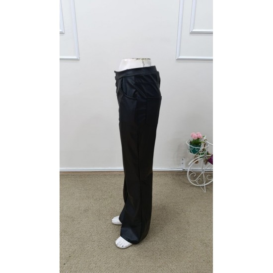 Kadın Yüksek Bel önden Düğmeli Deri Pantolon , 31679