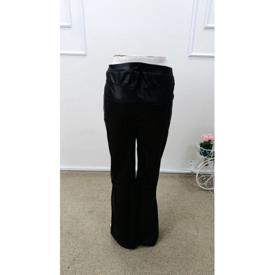 Kadın Yüksek Bel önden Düğmeli Deri Pantolon , 31679