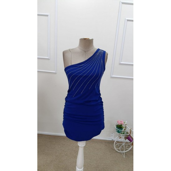 Kadın Tek Omuzdan Askılı Omzu Açık Taşlı Mini Ithal Krep Elbise , 31677