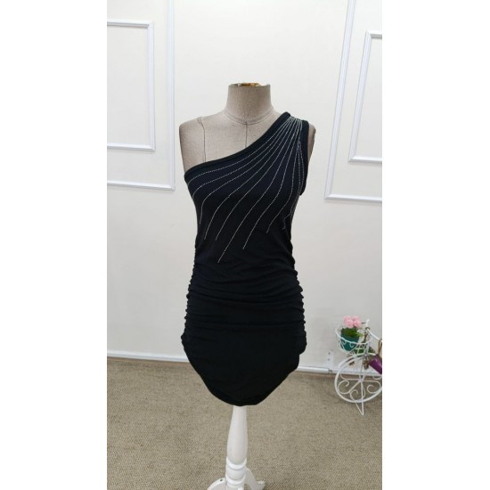 Kadın Tek Omuzdan Askılı Omzu Açık Taşlı Mini Ithal Krep Elbise , 31676