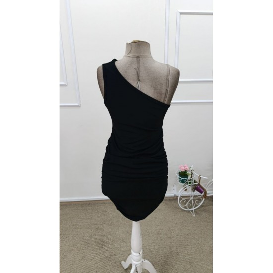 Kadın Tek Omuzdan Askılı Omzu Açık Taşlı Mini Ithal Krep Elbise , 31676