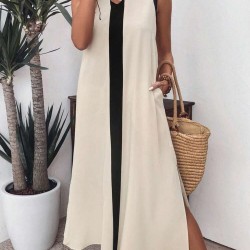 Kadın Askılı V Yakalı önden şerit Detaylı Yırtmaçlı Aerobin Uzun Elbise , 31684