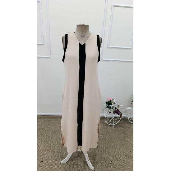 Kadın Askılı V Yakalı önden şerit Detaylı Yırtmaçlı Aerobin Uzun Elbise , 31684