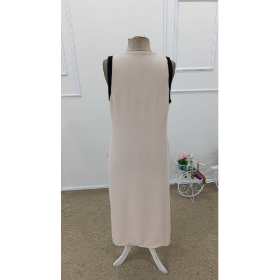 Kadın Askılı V Yakalı önden şerit Detaylı Yırtmaçlı Aerobin Uzun Elbise , 31684