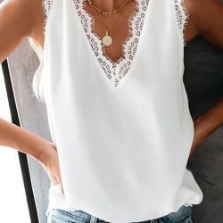 Kadın Askılı V Yakalı Dantelli Sandy Bluz , 31694