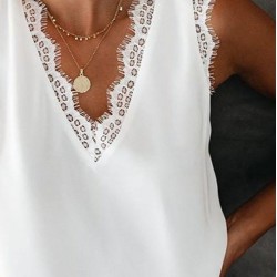 Kadın Askılı V Yakalı Dantelli Sandy Bluz , 31694