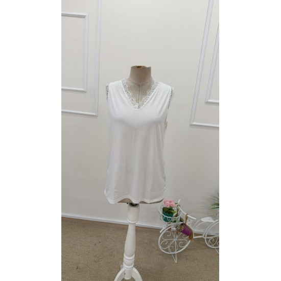 Kadın Askılı V Yakalı Dantelli Sandy Bluz , 31694