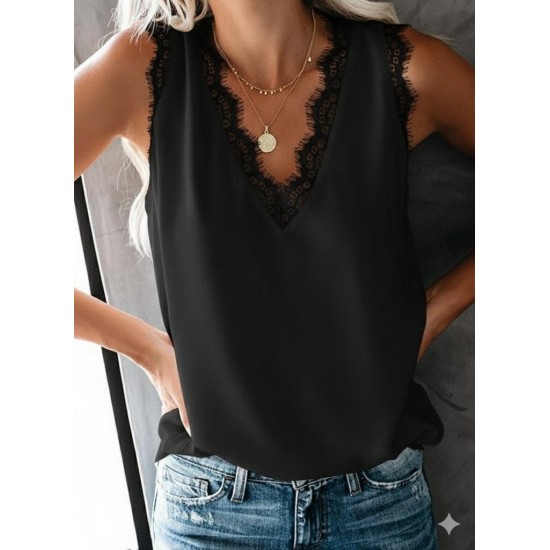 Kadın Askılı V Yakalı Dantelli Sandy Bluz , 31693