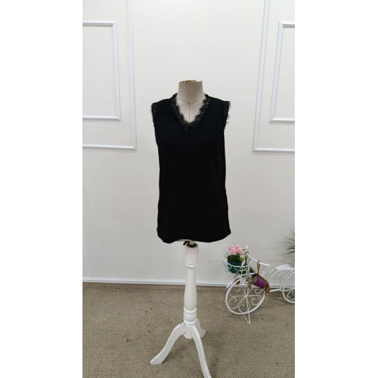 Kadın Askılı V Yakalı Dantelli Sandy Bluz , 31693