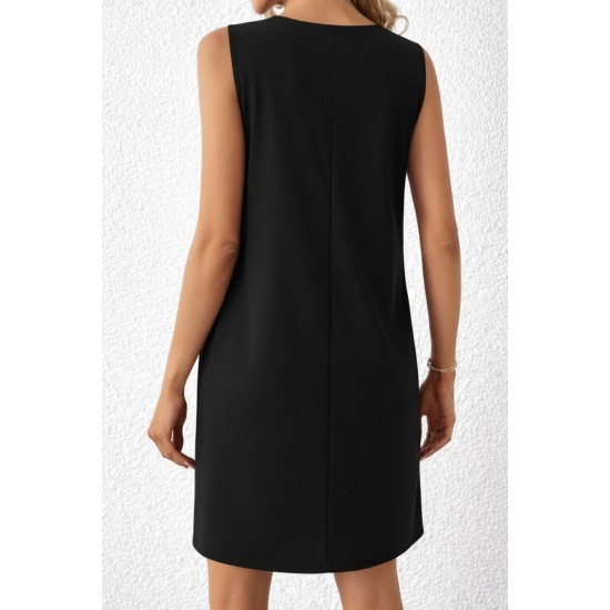 Kadın Askılı V Yakalı Mini Ithal Krep Elbise , 31692