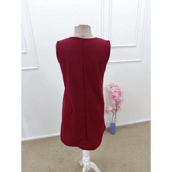 Kadın Askılı V Yakalı Mini Ithal Krep Elbise , 31691