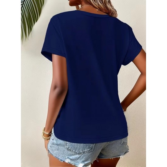 Kadın Kısa Kollu Bisiklet Yaka Asimetrik Kesim Detaylı Viskon Bluz , 31690