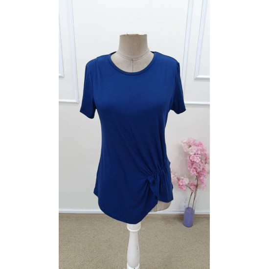 Kadın Kısa Kollu Bisiklet Yaka Asimetrik Kesim Detaylı Viskon Bluz , 31690