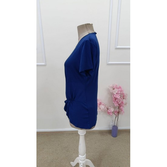 Kadın Kısa Kollu Bisiklet Yaka Asimetrik Kesim Detaylı Viskon Bluz , 31690