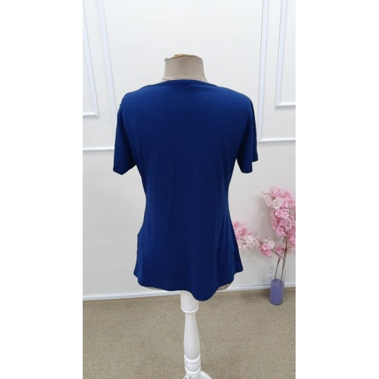 Kadın Kısa Kollu Bisiklet Yaka Asimetrik Kesim Detaylı Viskon Bluz , 31690