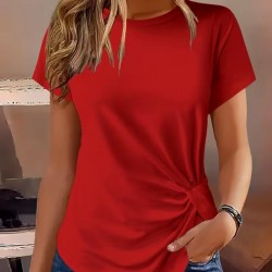 Kadın Kısa Kollu Bisiklet Yaka Asimetrik Kesim Detaylı Viskon Bluz , 31689