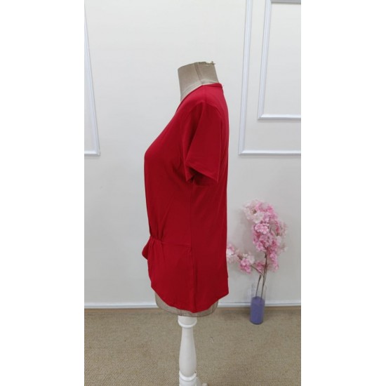 Kadın Kısa Kollu Bisiklet Yaka Asimetrik Kesim Detaylı Viskon Bluz , 31689