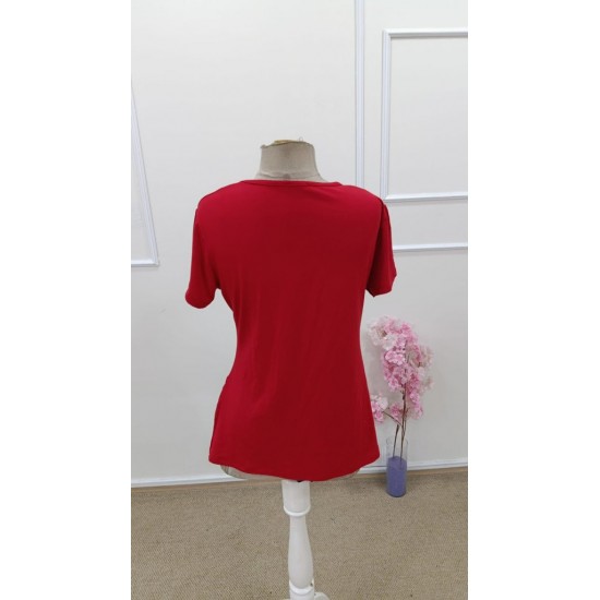 Kadın Kısa Kollu Bisiklet Yaka Asimetrik Kesim Detaylı Viskon Bluz , 31689