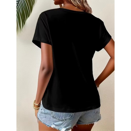 Kadın Kısa Kollu Bisiklet Yaka Asimetrik Kesim Detaylı Viskon Bluz , 31688