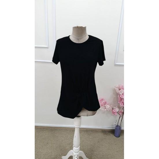 Kadın Kısa Kollu Bisiklet Yaka Asimetrik Kesim Detaylı Viskon Bluz , 31688