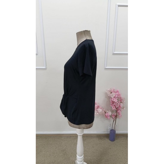 Kadın Kısa Kollu Bisiklet Yaka Asimetrik Kesim Detaylı Viskon Bluz , 31688