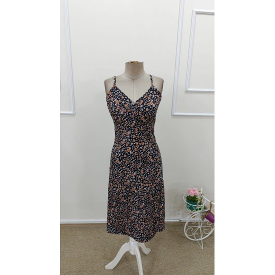 Kadın Ip Askılı V Yakalı Yırtmaçlı çiçek Desenli Süprem Elbise , 31696