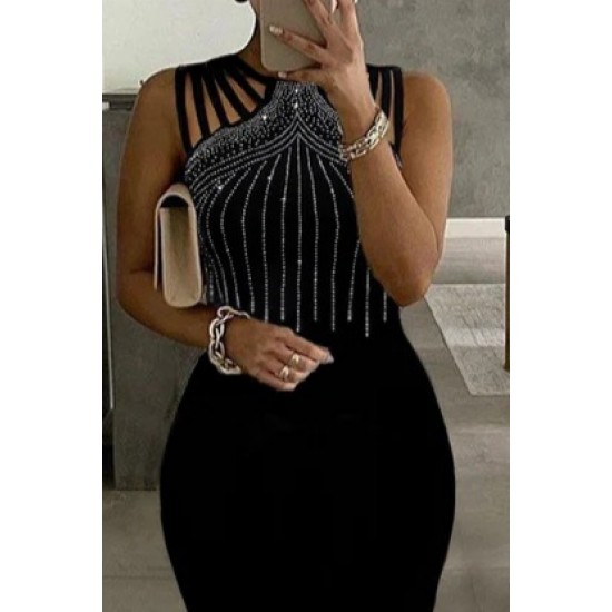 Kadın Omuz çoklu Askılı önü Taş Işlemeli Balık Kesim Janjan Krep Maxi Boy Elbise, 31701