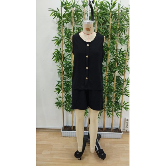 Kadın Askılı Kolsuz V Yakalı önden Düğmeli Bürümcük Bluz Ve Short Ikili Takım , 31705