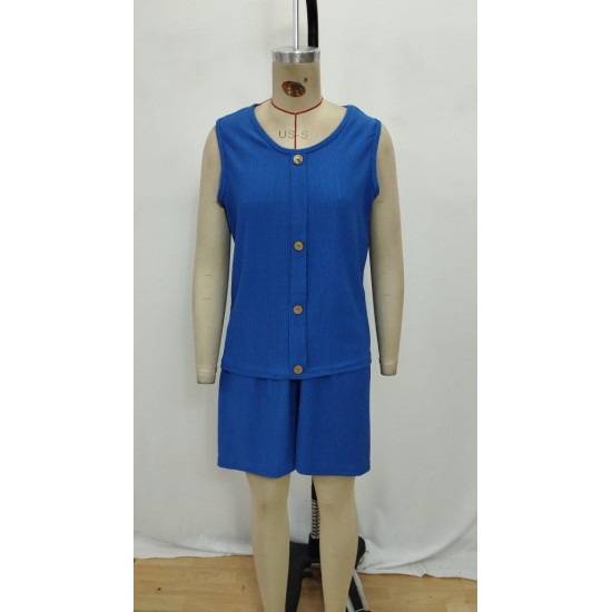 Kadın Askılı Kolsuz V Yakalı önden Düğmeli Bürümcük Bluz Ve Short Ikili Takım , 31704