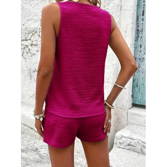 Kadın Askılı Kolsuz V Yakalı önden Düğmeli Bürümcük Bluz Ve Short Ikili Takım , 31703